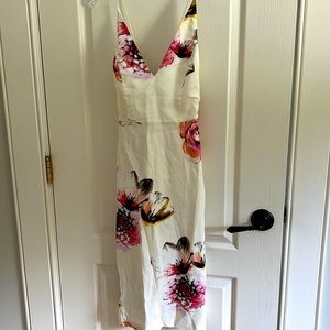 Topshop spaghetti strap sexy ivory & flowers dress sz 6 NWT body con So Nice!